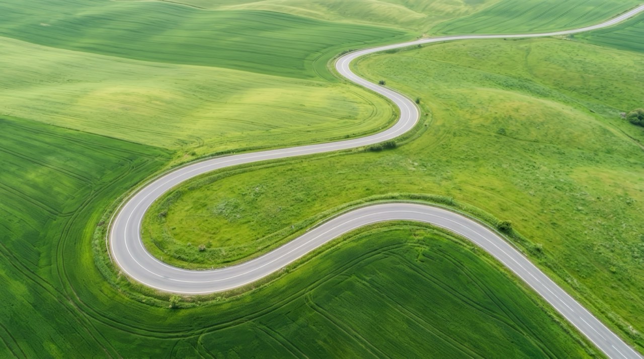 Conceptual illustration of a road across open land